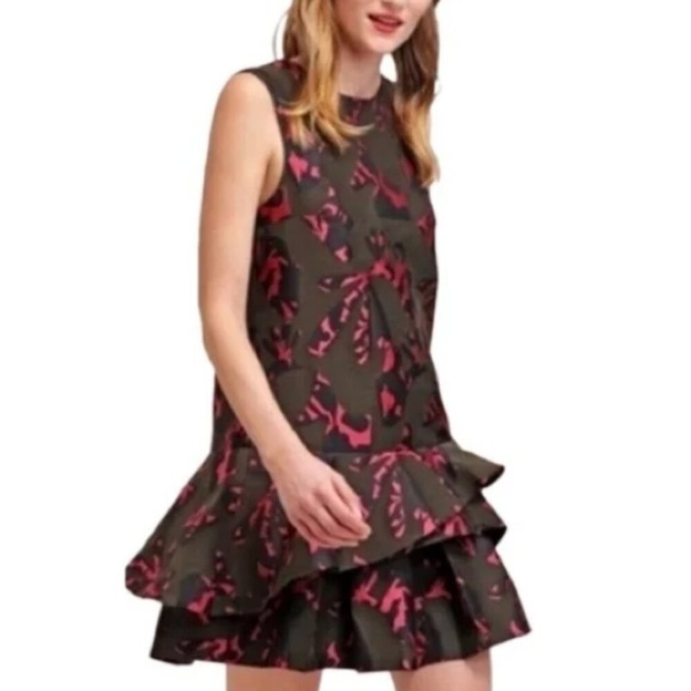 Banana Republic Jigsaw Jacquard Dress Women’s Size 2 Ruffle Drop Waist 32”